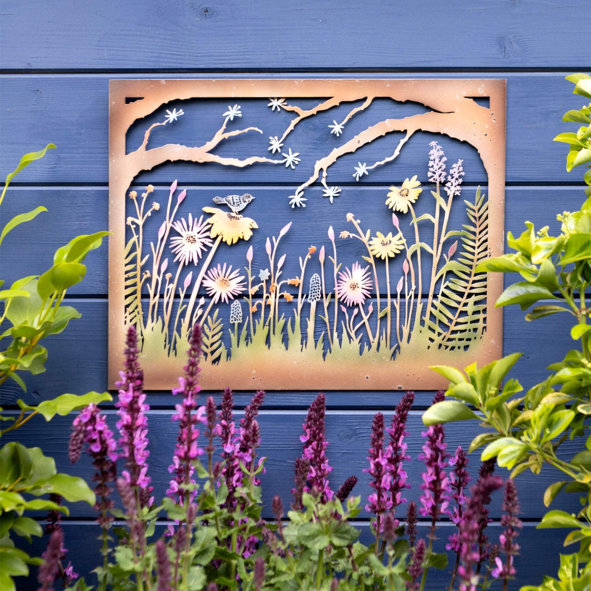 Colourful Garden View Metal Garden Wall Art - The Farthing