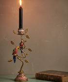 Colourful Parrots On Branch Candle Holder
