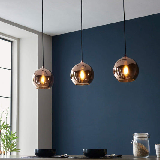 Copper Mirrored Glass Trio Pendant Light - The Farthing