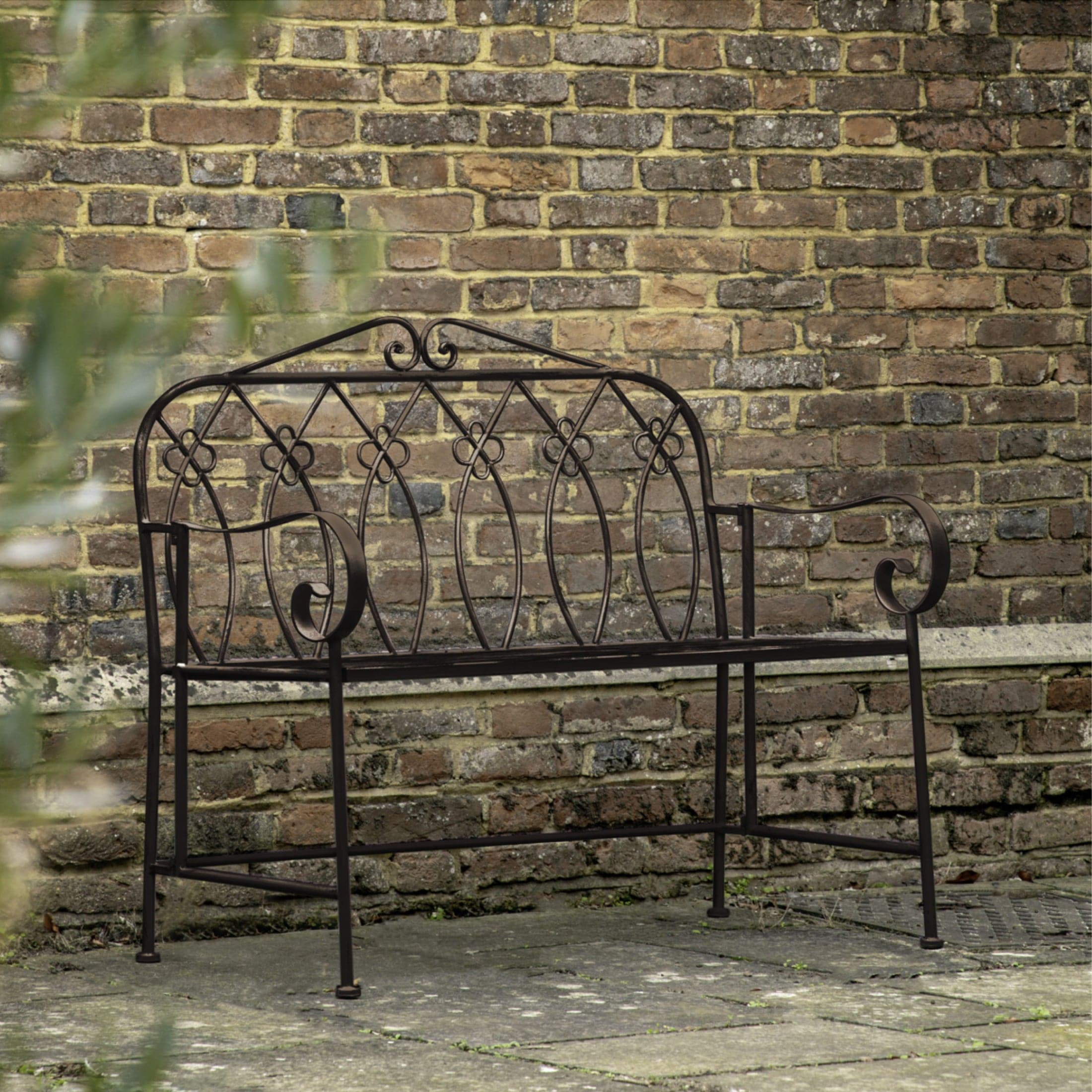 Country Style Distressed Dark Painted Metal Garden Bench 4