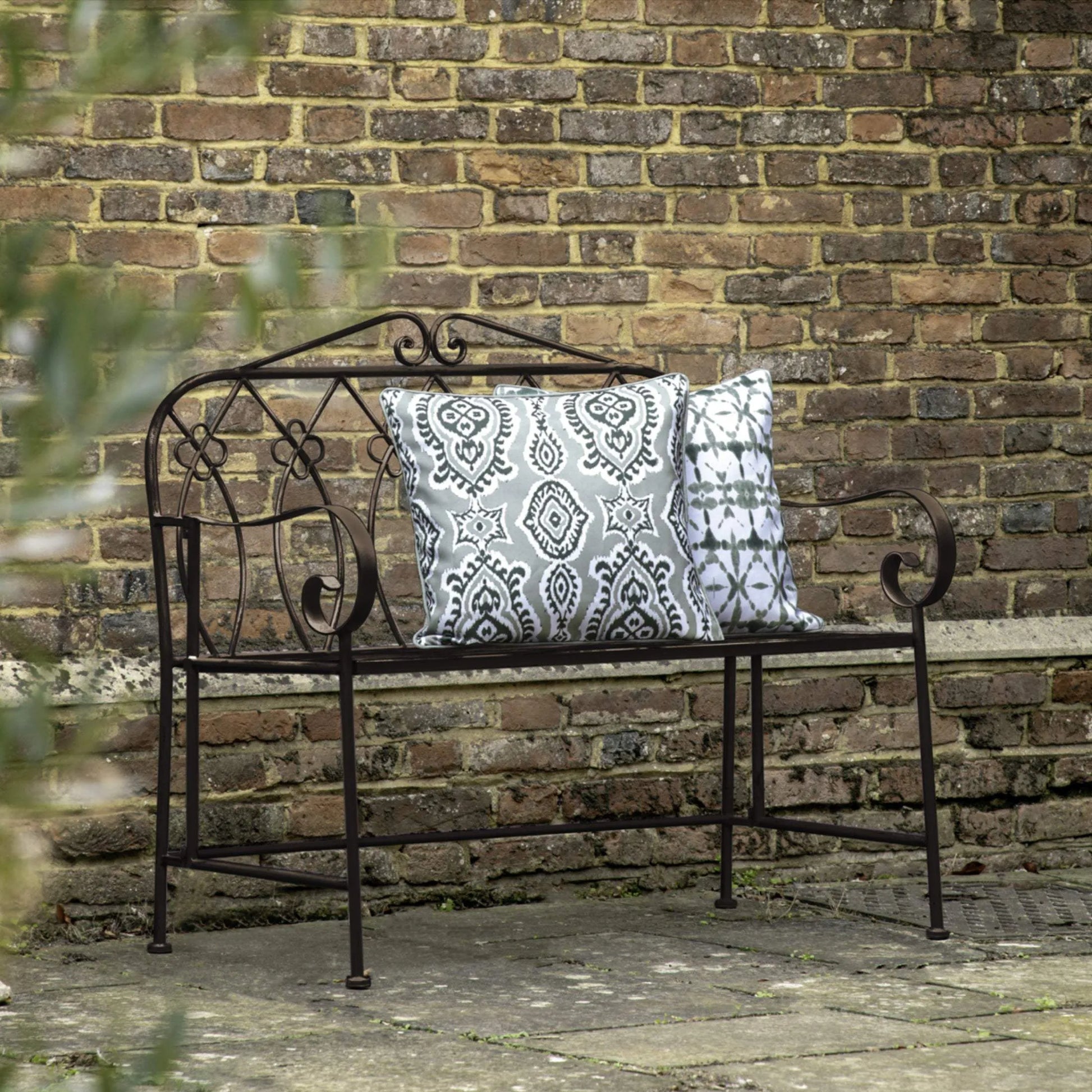 Country Style Distressed Dark Painted Metal Garden Bench - The Farthing