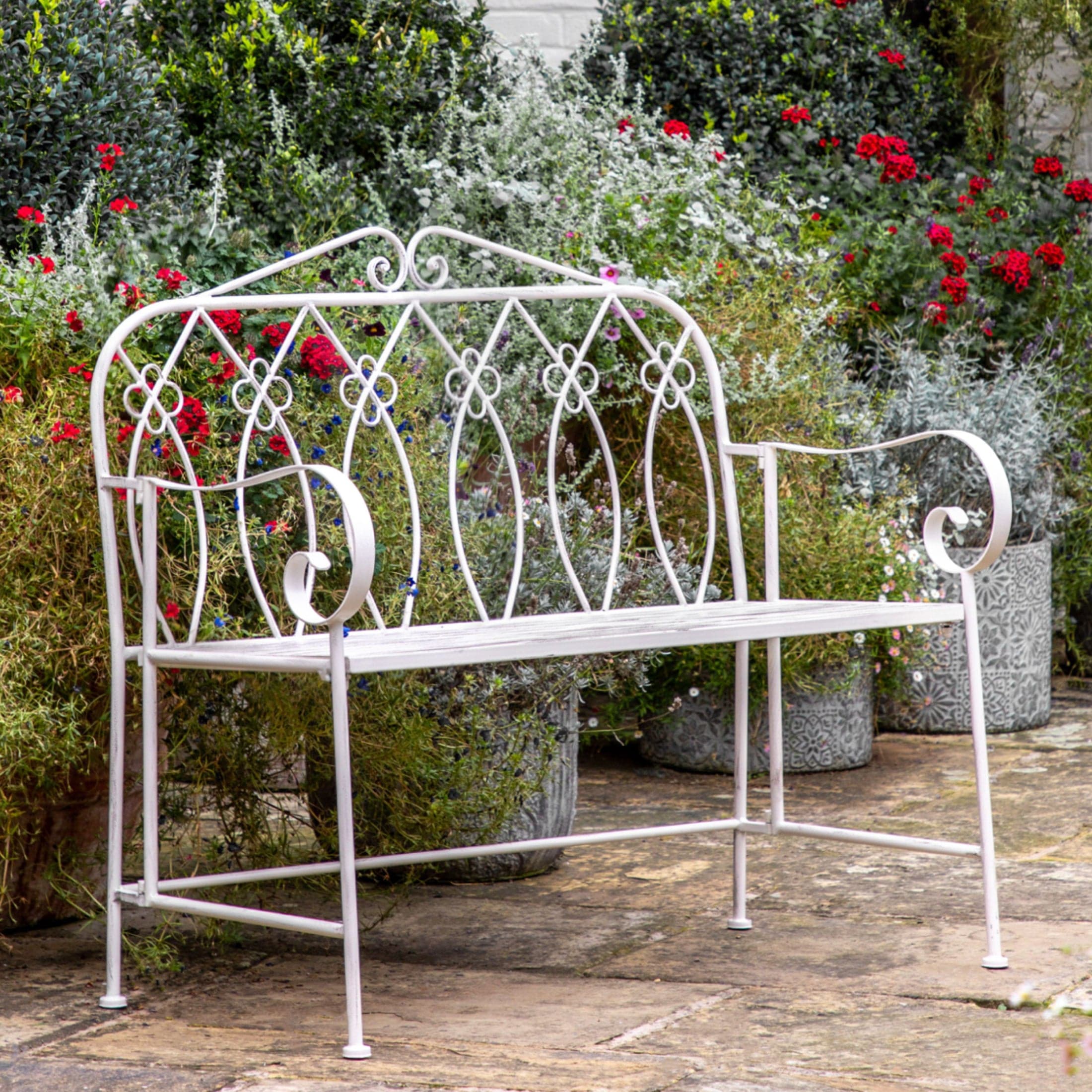 Country Style Distressed White Metal Garden Bench 3