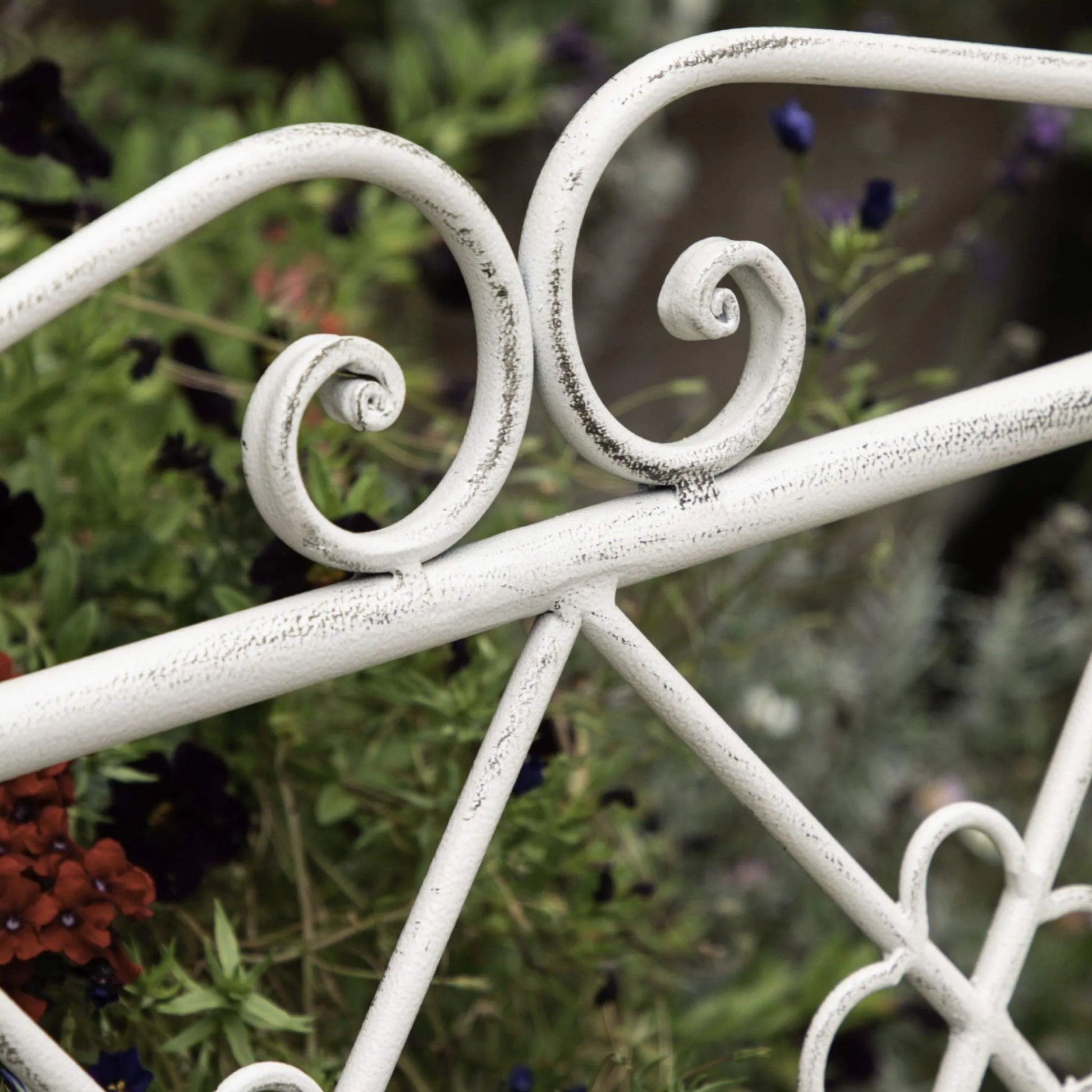 Country Style Distressed White Metal Garden Bench - The Farthing