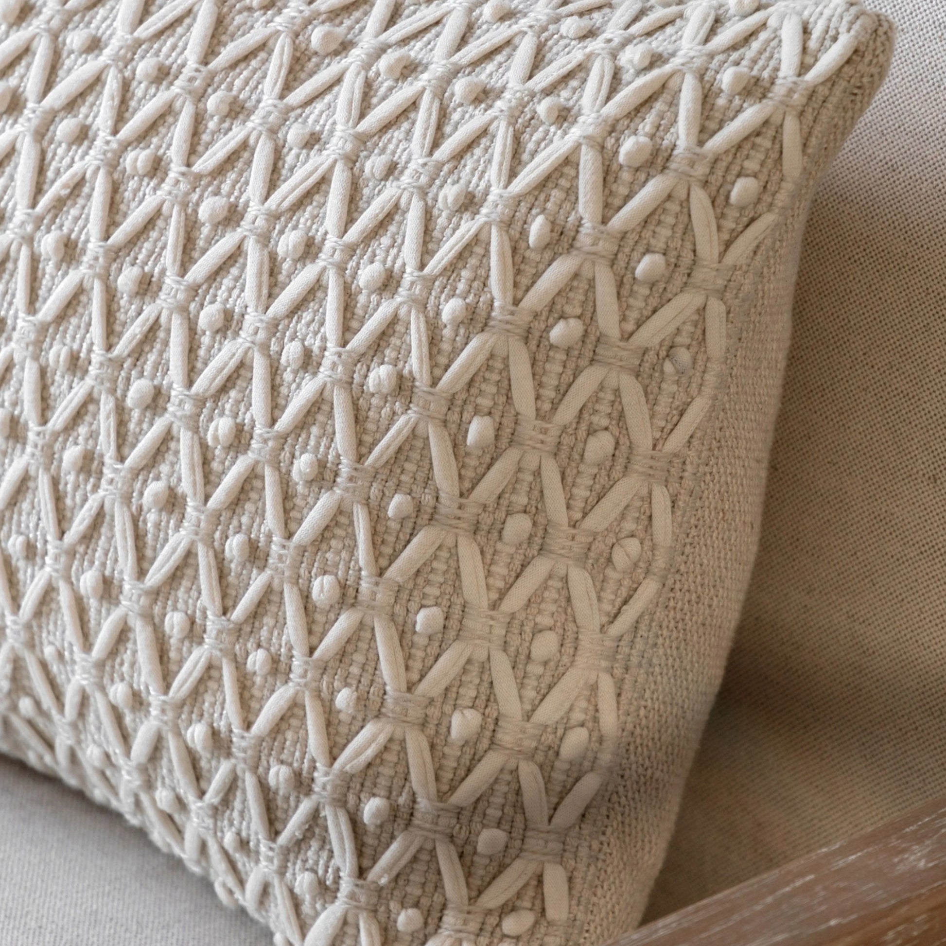 Cream Boho Woven Cushion