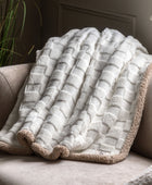 Cream Chequered & Beige Teddy Throw 1