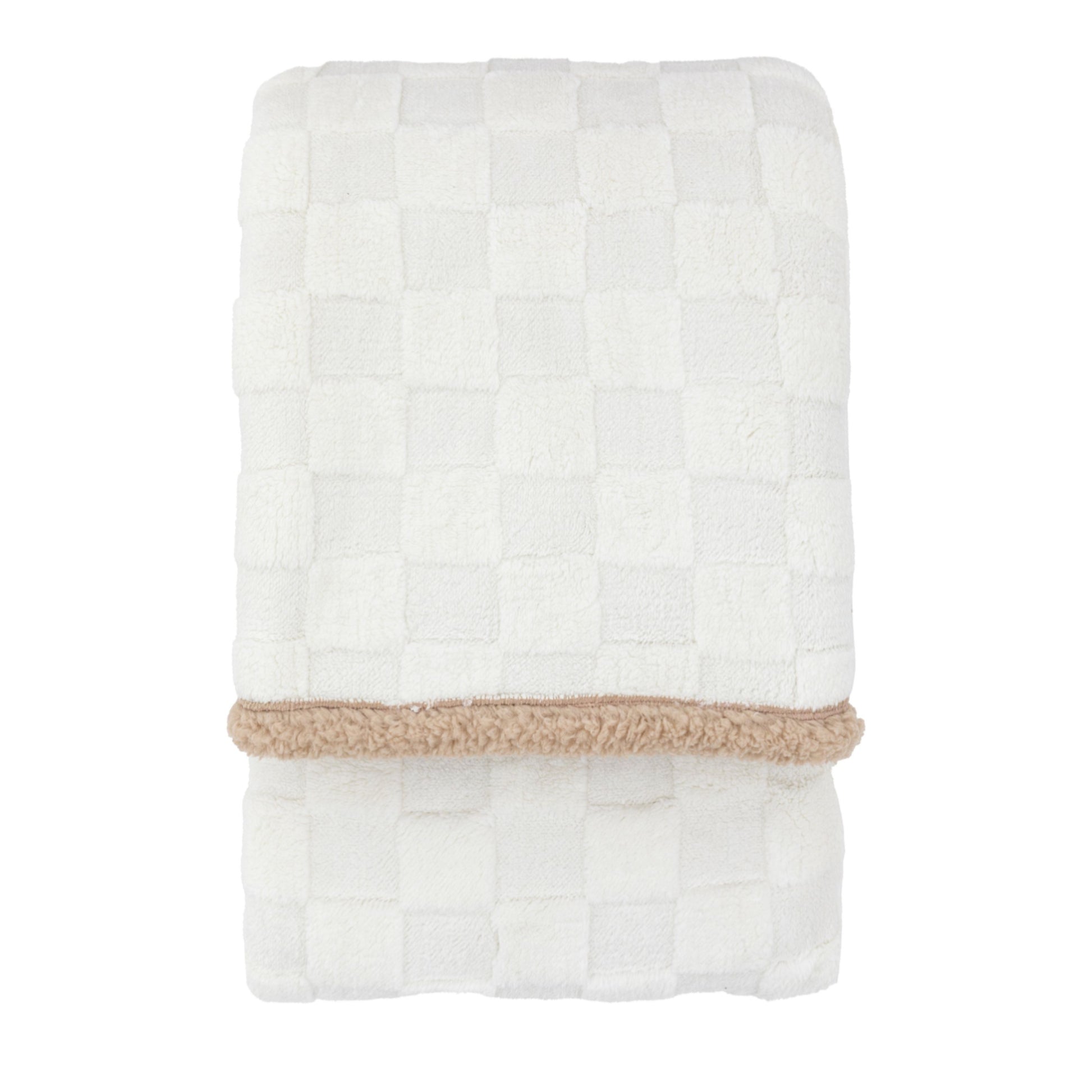 Cream Chequered & Beige Teddy Throw 3