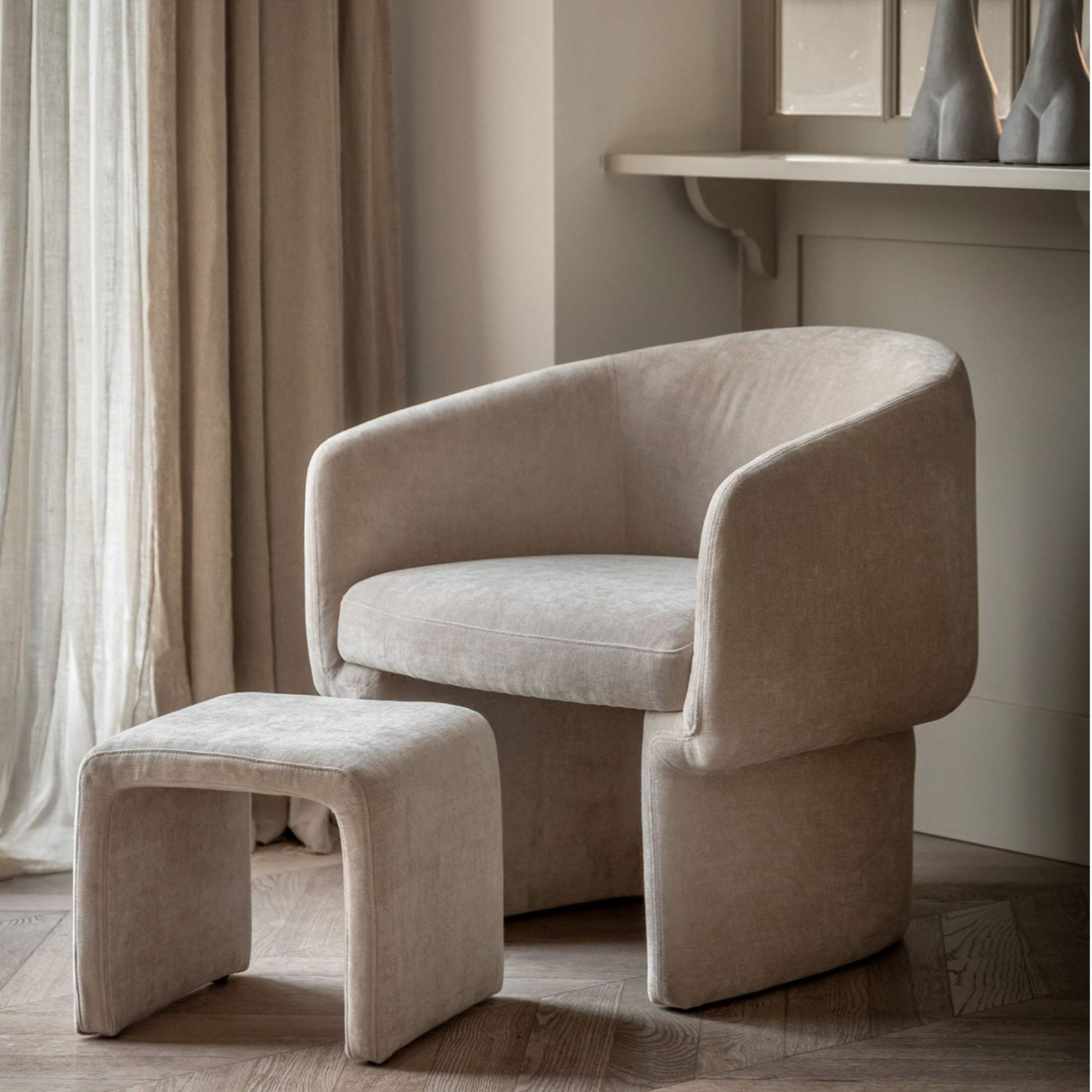 Cream Fabric Curved Armchair - The Farthing