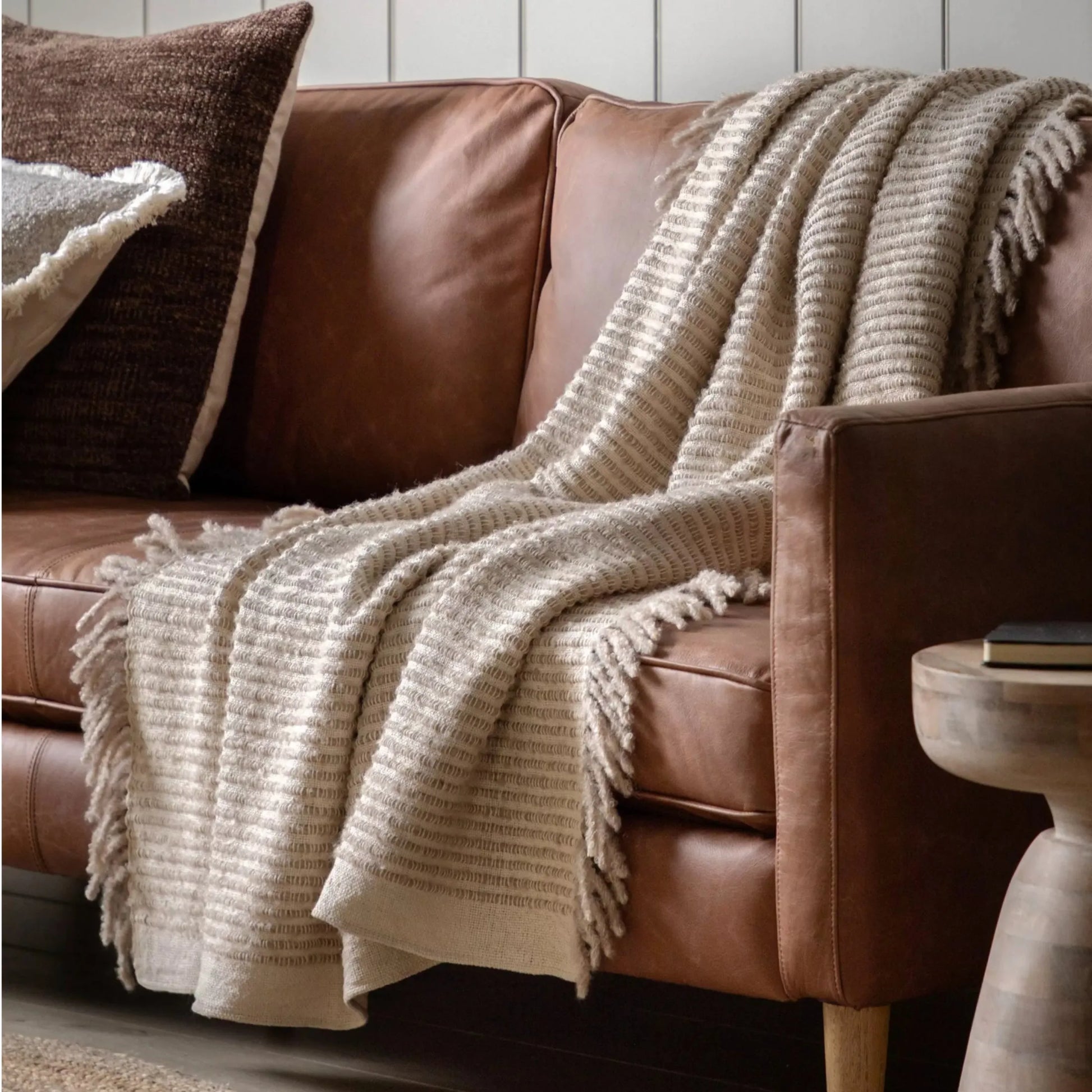 Cream Side Fringed Throw