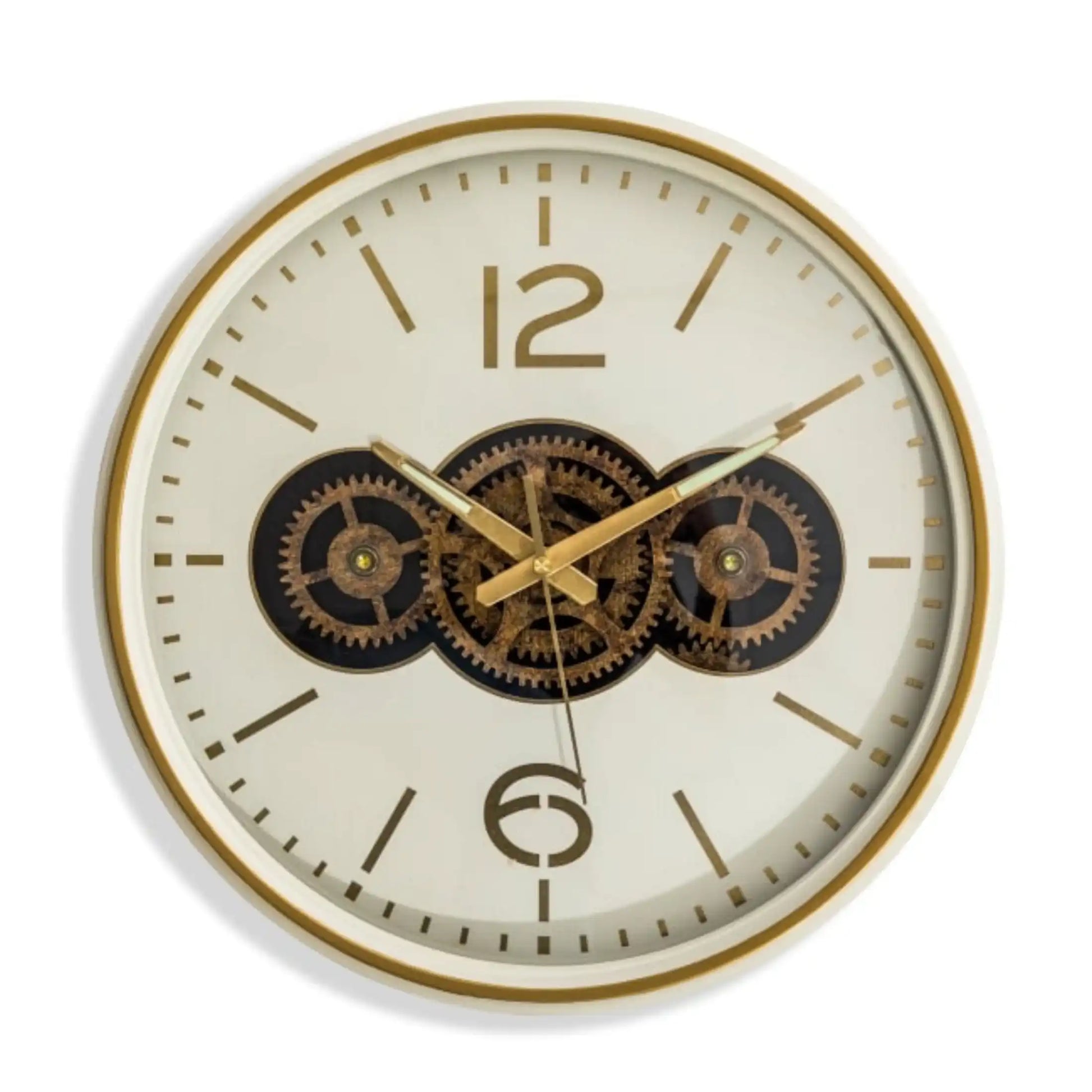 Cream & Gold Cogs Wall Clock 55