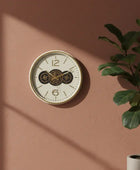 Cream & Gold Cogs Wall Clock1