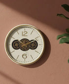 Cream & Gold Cogs Wall Clock