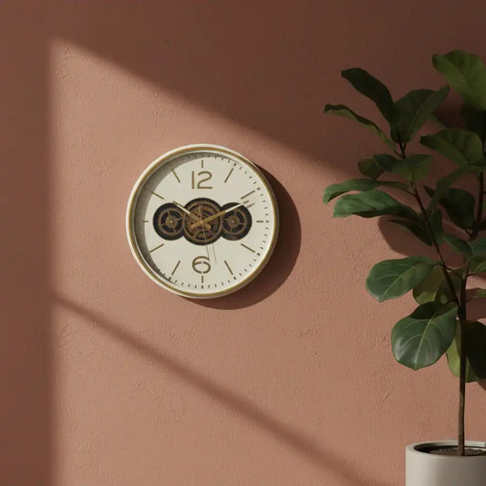 Cream & Gold Cogs Wall Clock1