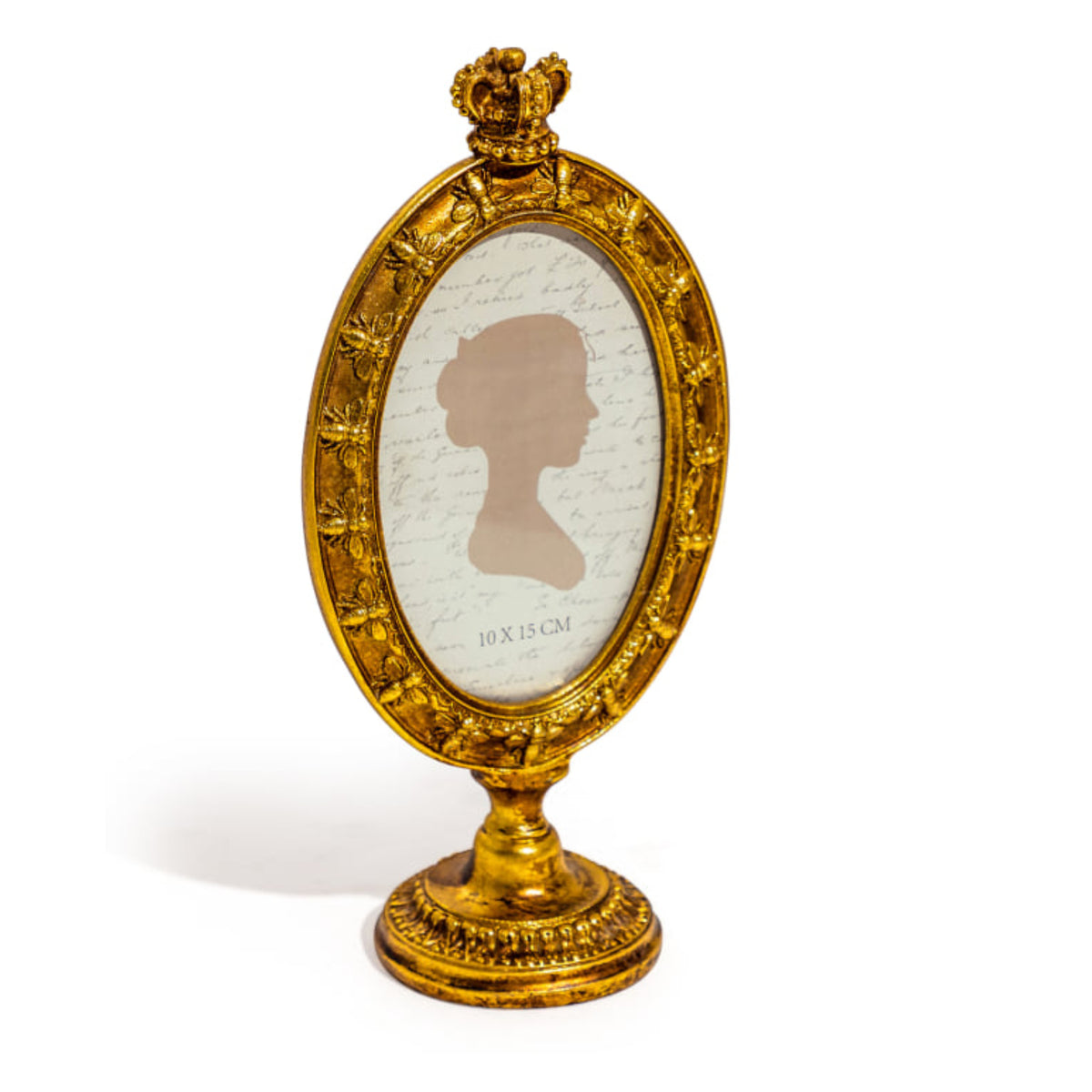 Crown Topped Antique Gold Oval Photo Frame 4X6" 