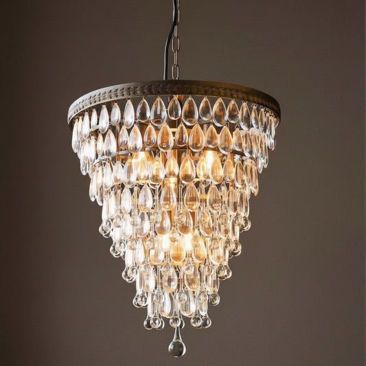 Chandelier with crystal accents on a dark background