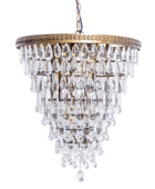 Crystal chandelier with gold accents on a white background