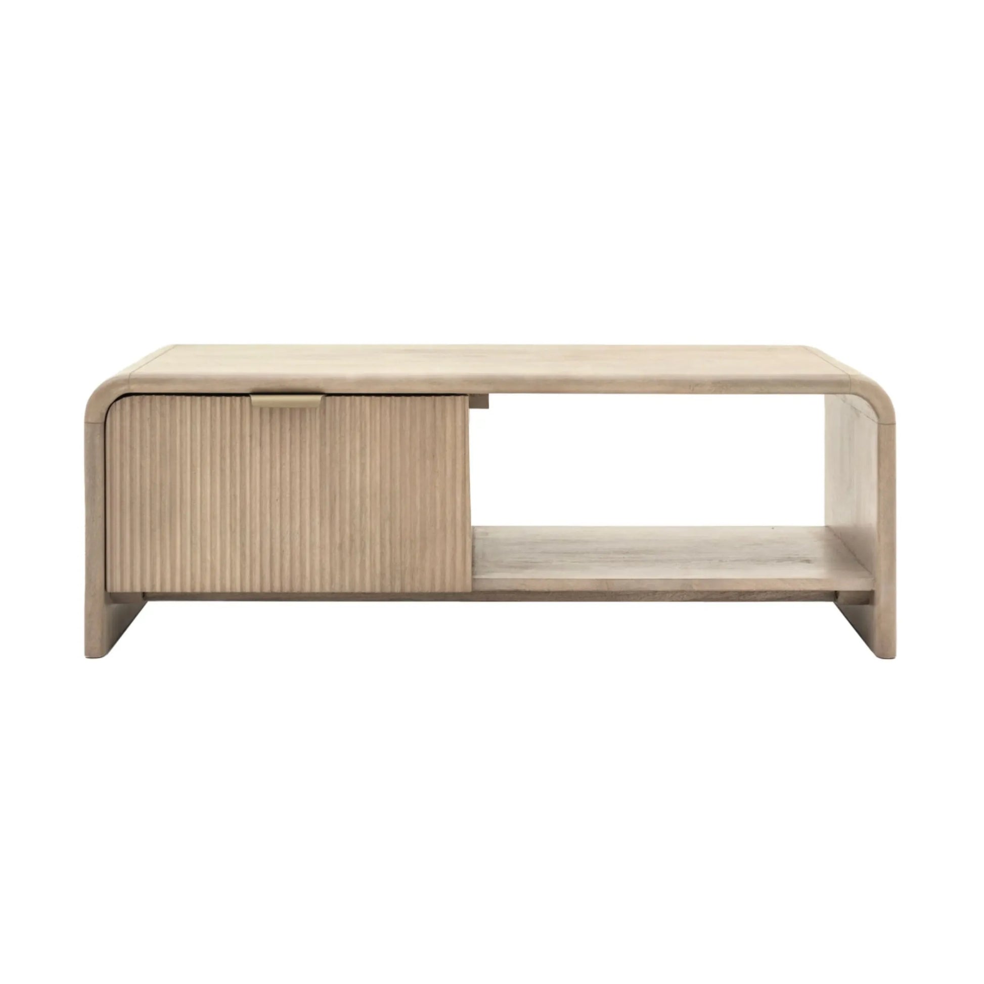 Curved Edge Mango Wood 1 Drawer Coffee Table 44