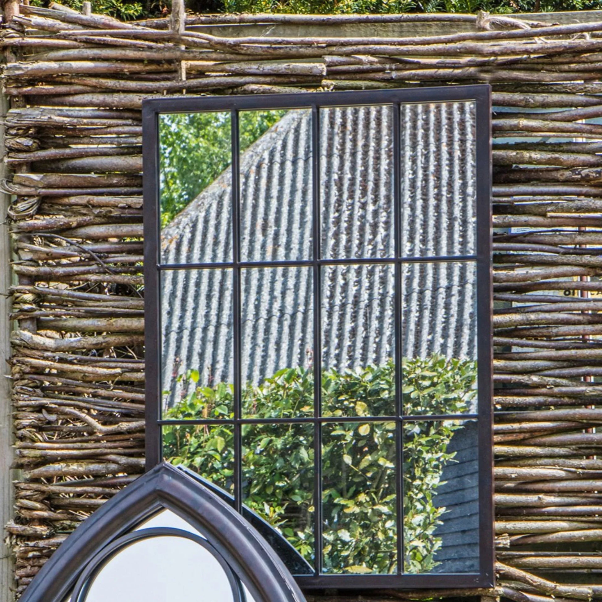 Dark Aged Outdoor Garden Window Wall Mirror FARTHING 5