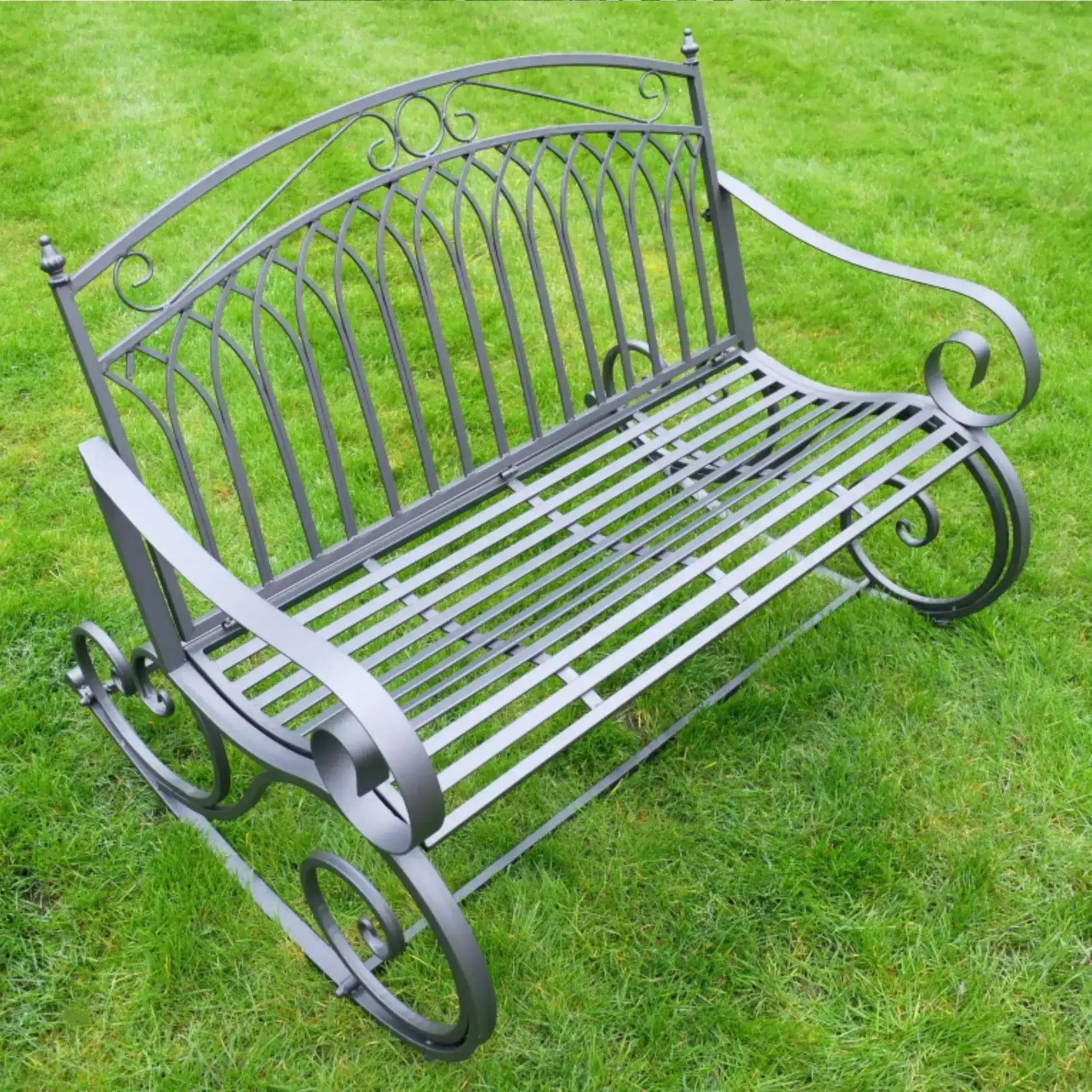 Dark Grey Metal Rocking Garden Bench - The Farthing