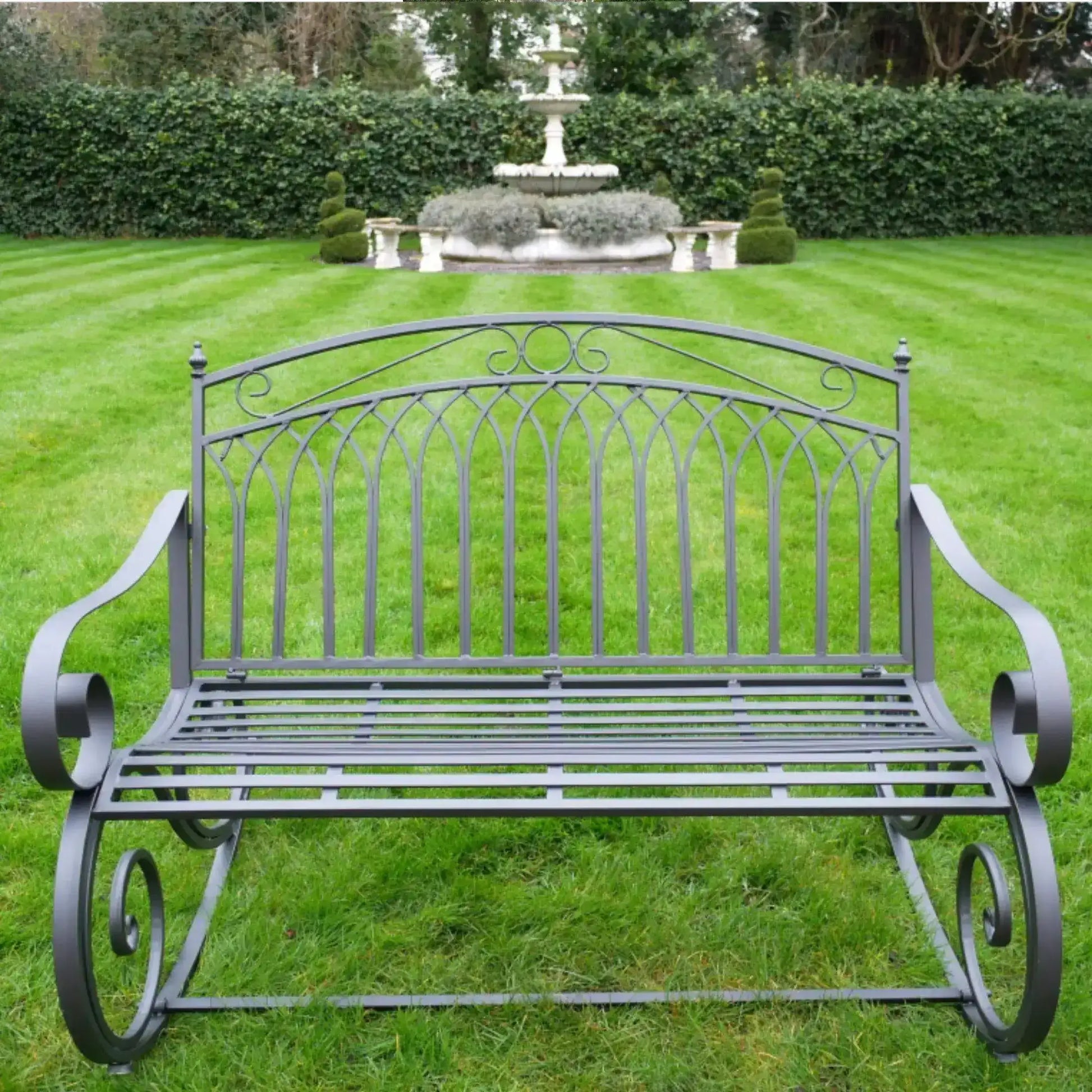 Dark Grey Metal Rocking Garden Bench - The Farthing