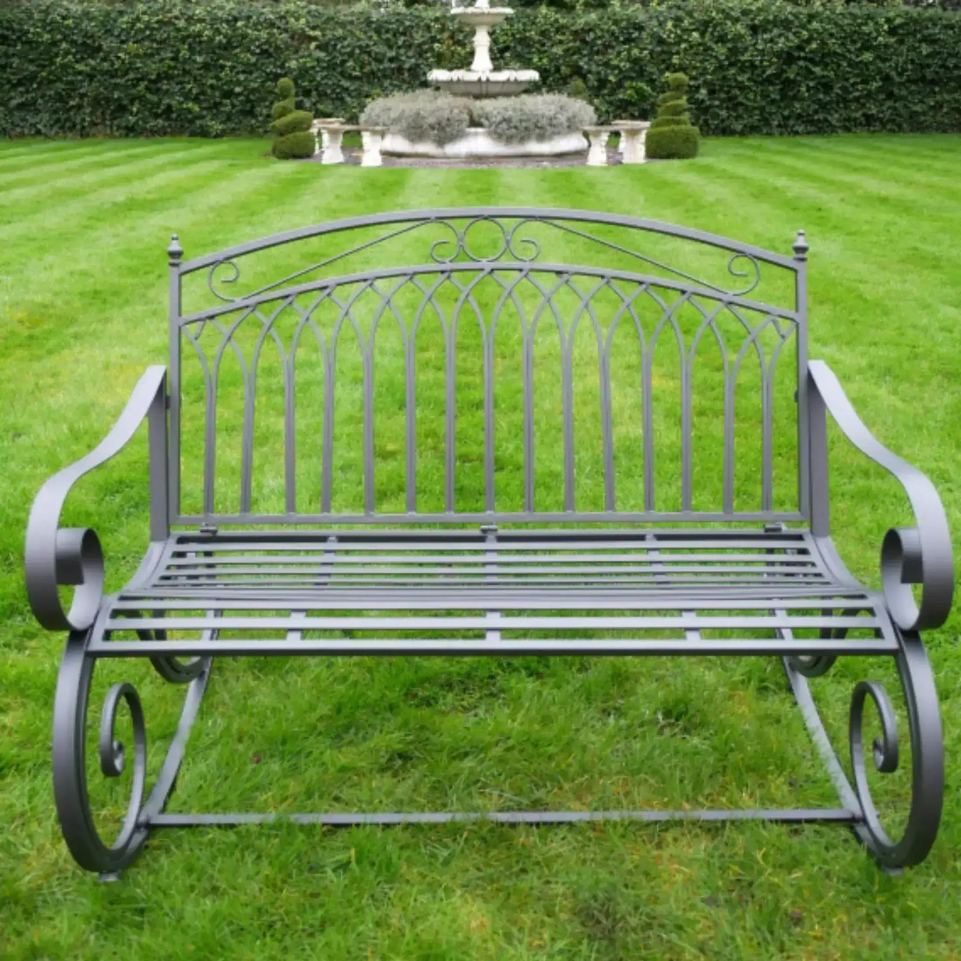 Dark Grey Metal Rocking Garden Bench - The Farthing