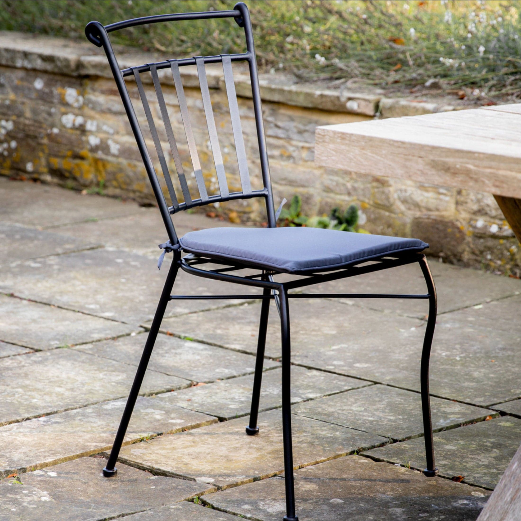 Dark Metal Indoor Outdoor Dining Chair with Seat pad