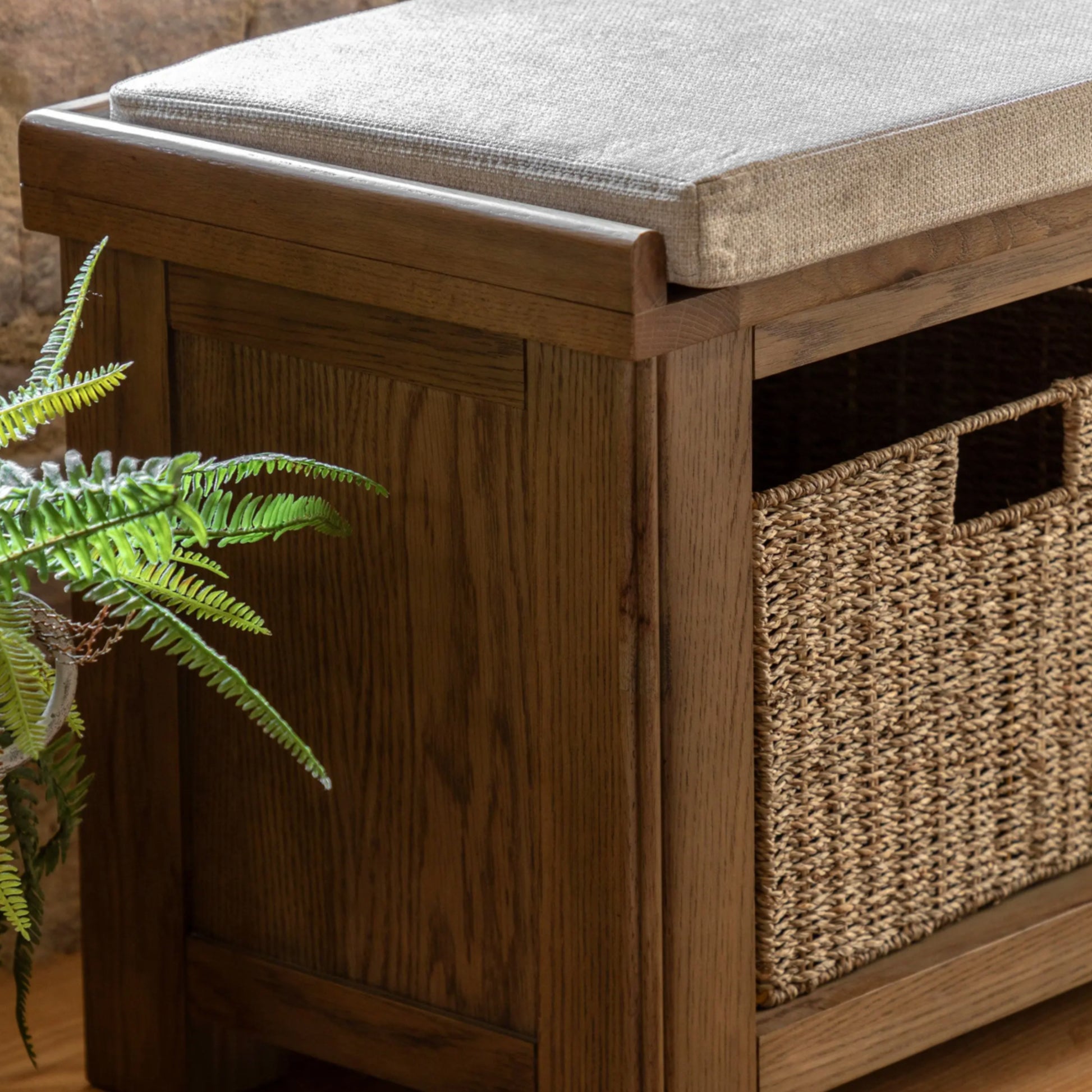 Dark Oak Padded Top Storage Bench 5