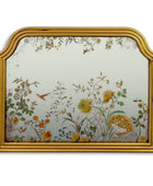 Decorative mirror with floral design and gold frame on a white background