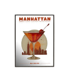 Manhattan cocktail poster with a glass and cherry on a white background