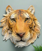 Faux tiger head mount on a gray background
