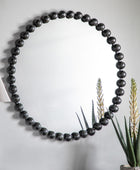 Distressed Black Large Beaded Round Mirror