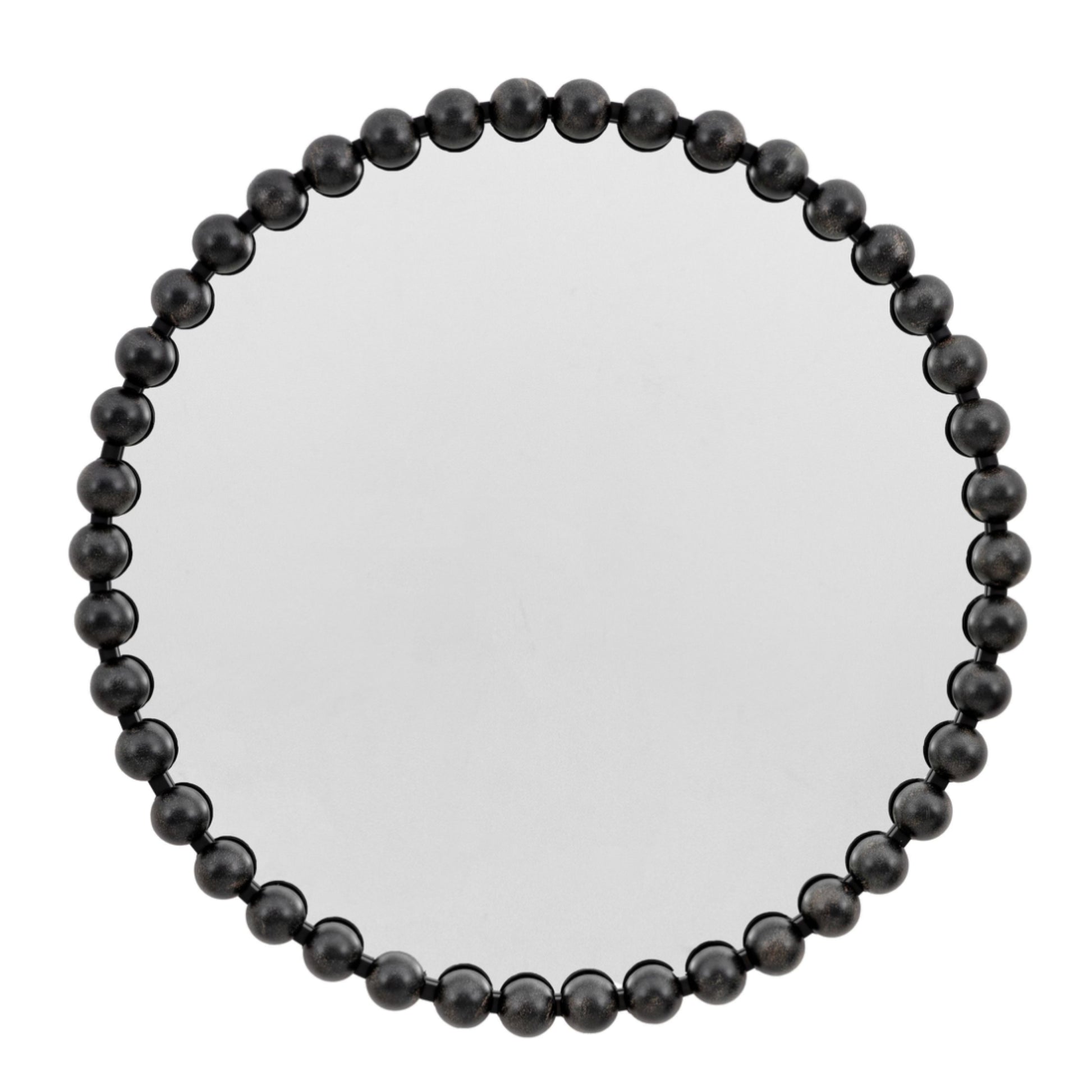 Distressed Black Large Beaded Round Mirror 1