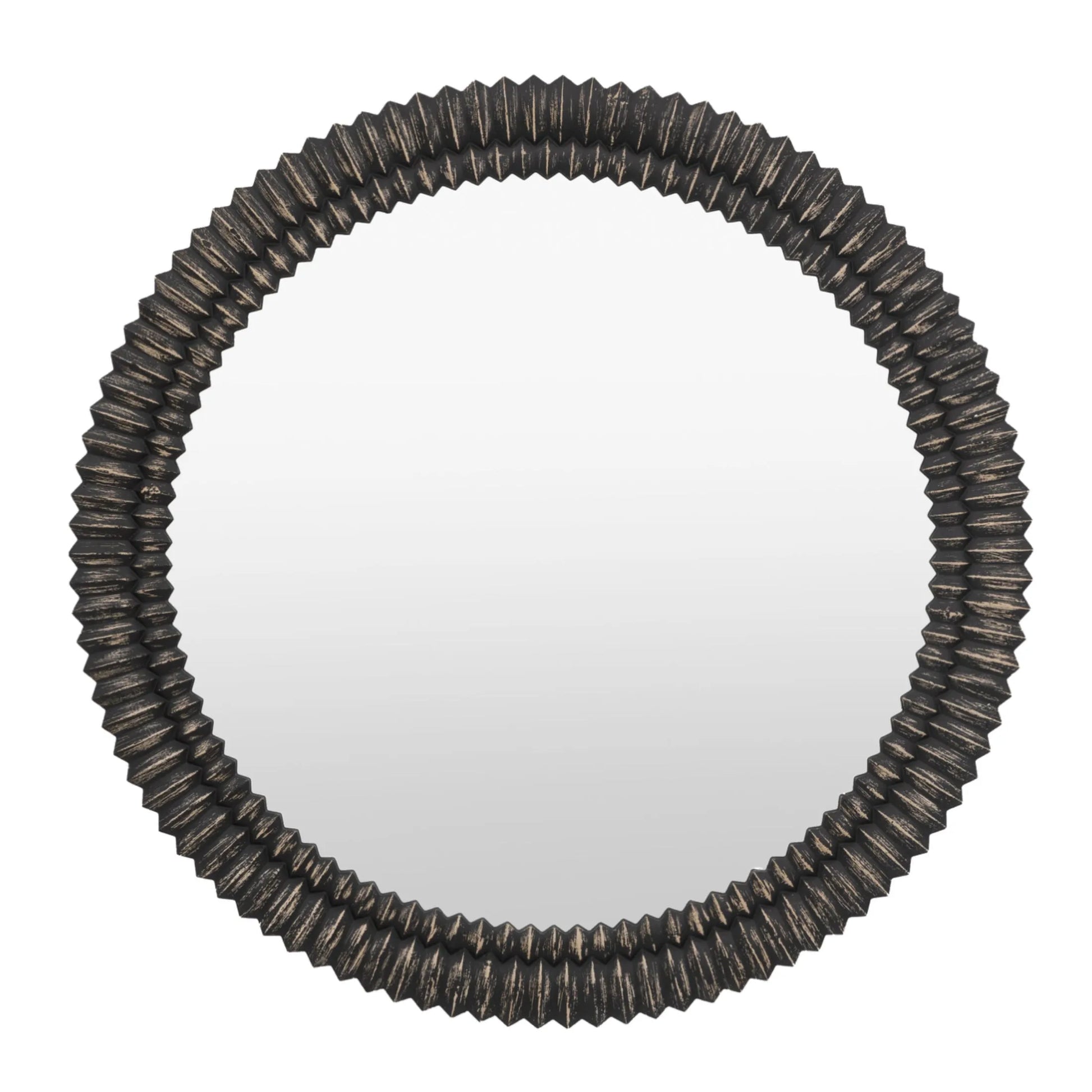 Distressed Black Wash Ribbed Round Mirror 3