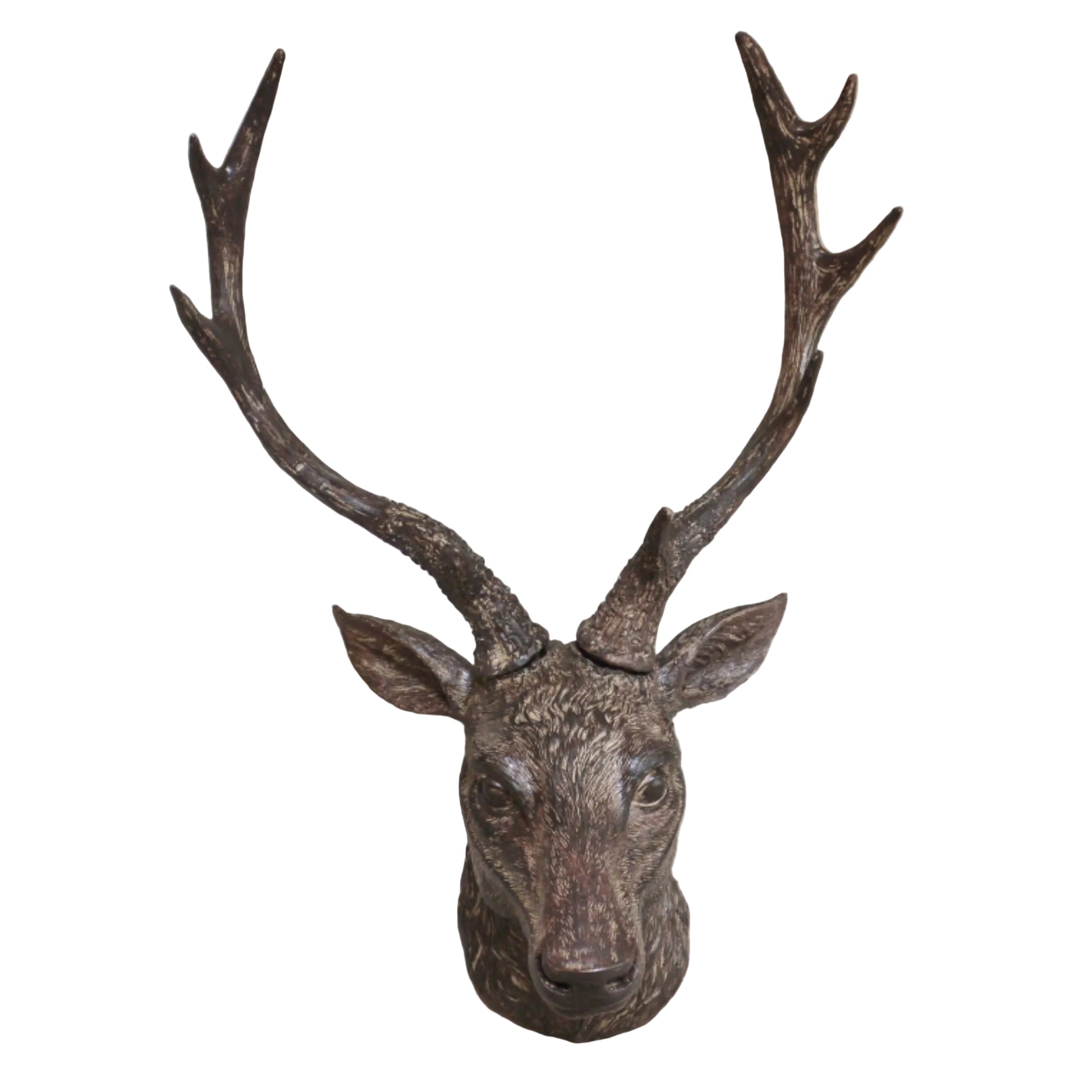 Decorative deer head with large antlers on a white background