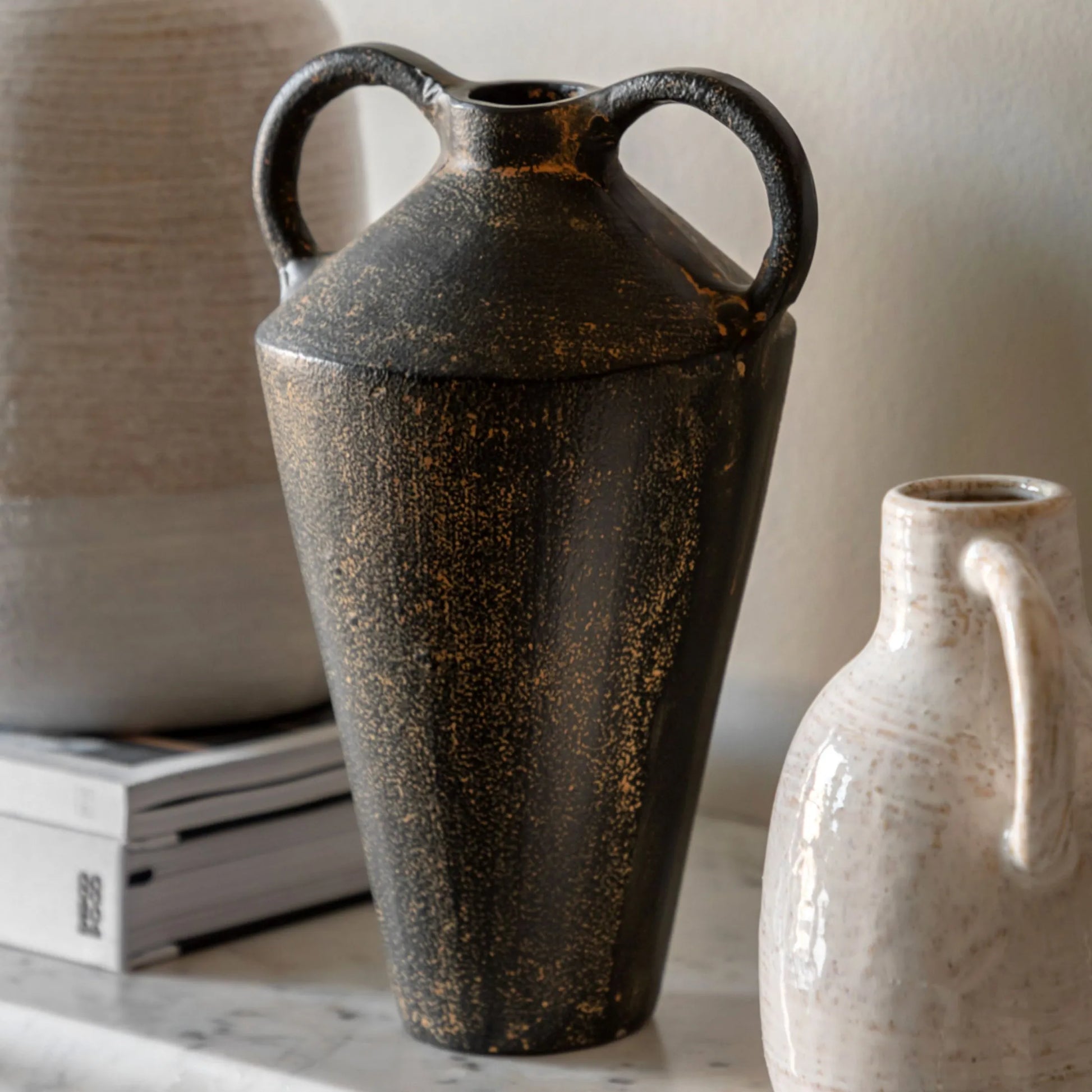 Distressed Double Handle Metal Vase | The Farthing