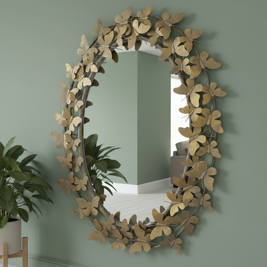 Distressed Gold Butterfly Wall Mirror