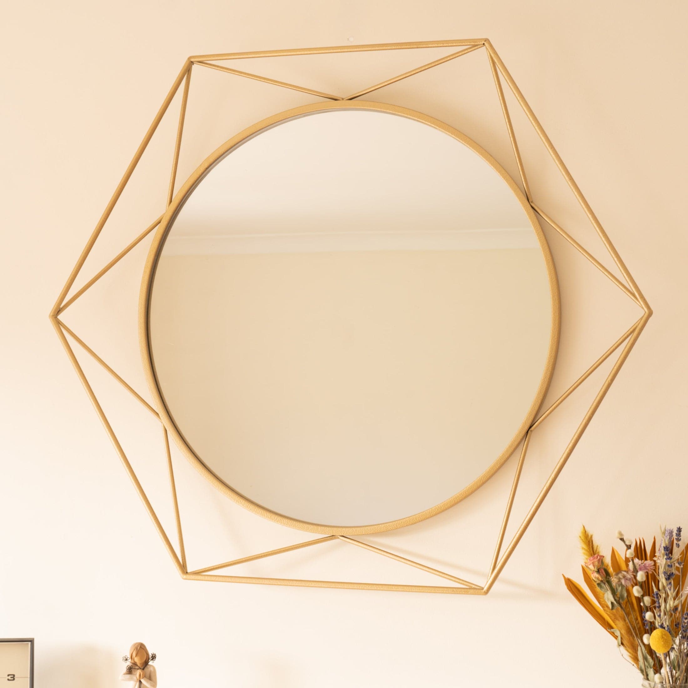 Distressed Gold Hexagonal Metal Wall Mirror