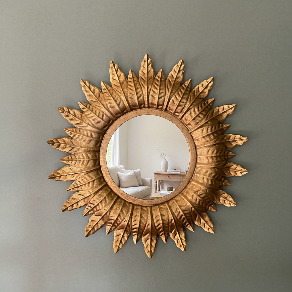 Decorative sunburst mirror on a wall