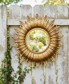 DistressedGoldLeavesSunburstMirror