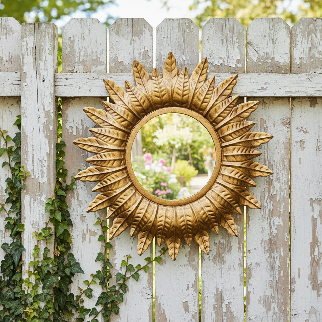 DistressedGoldLeavesSunburstMirror