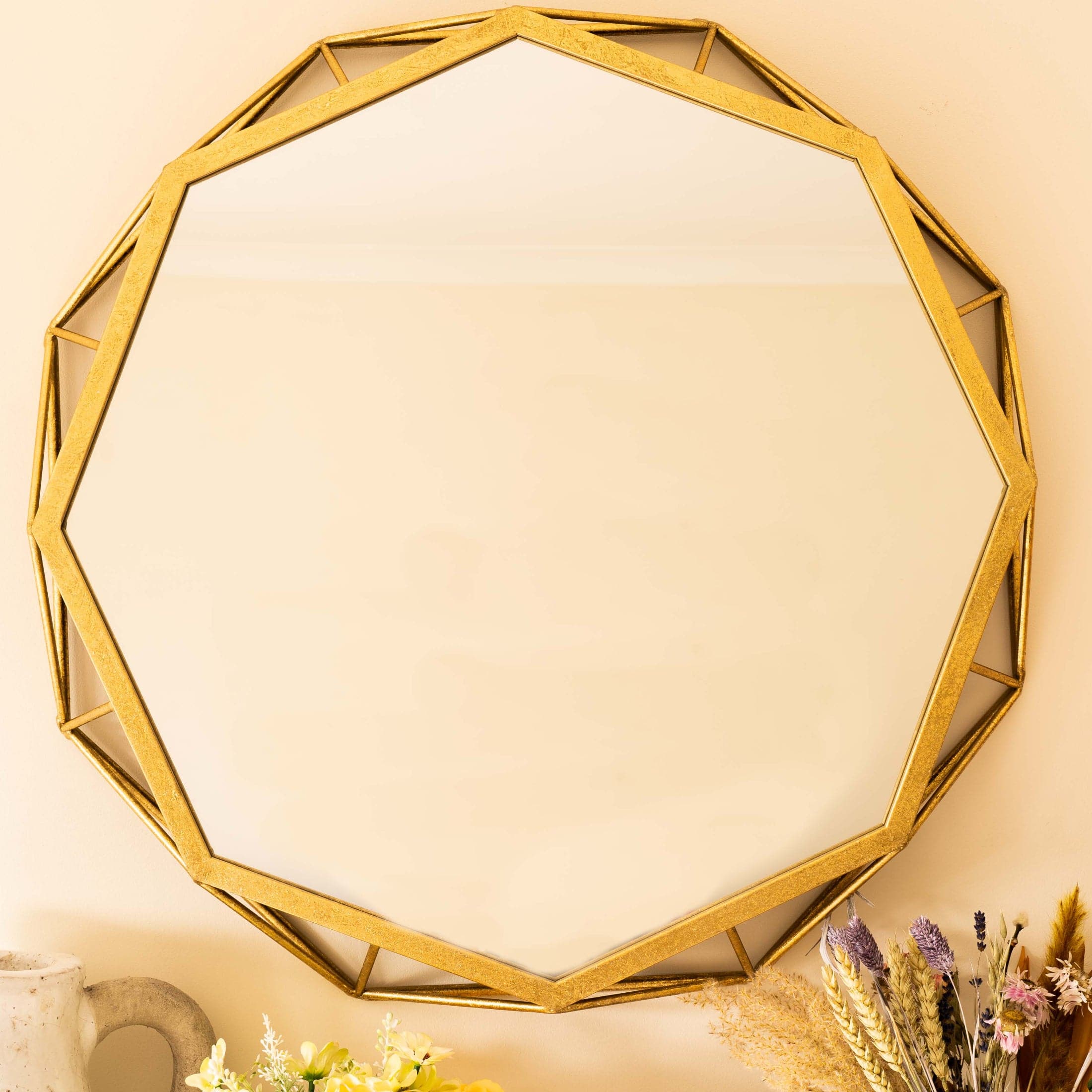 Distressed Gold Octagon Metal Wall Mirror 