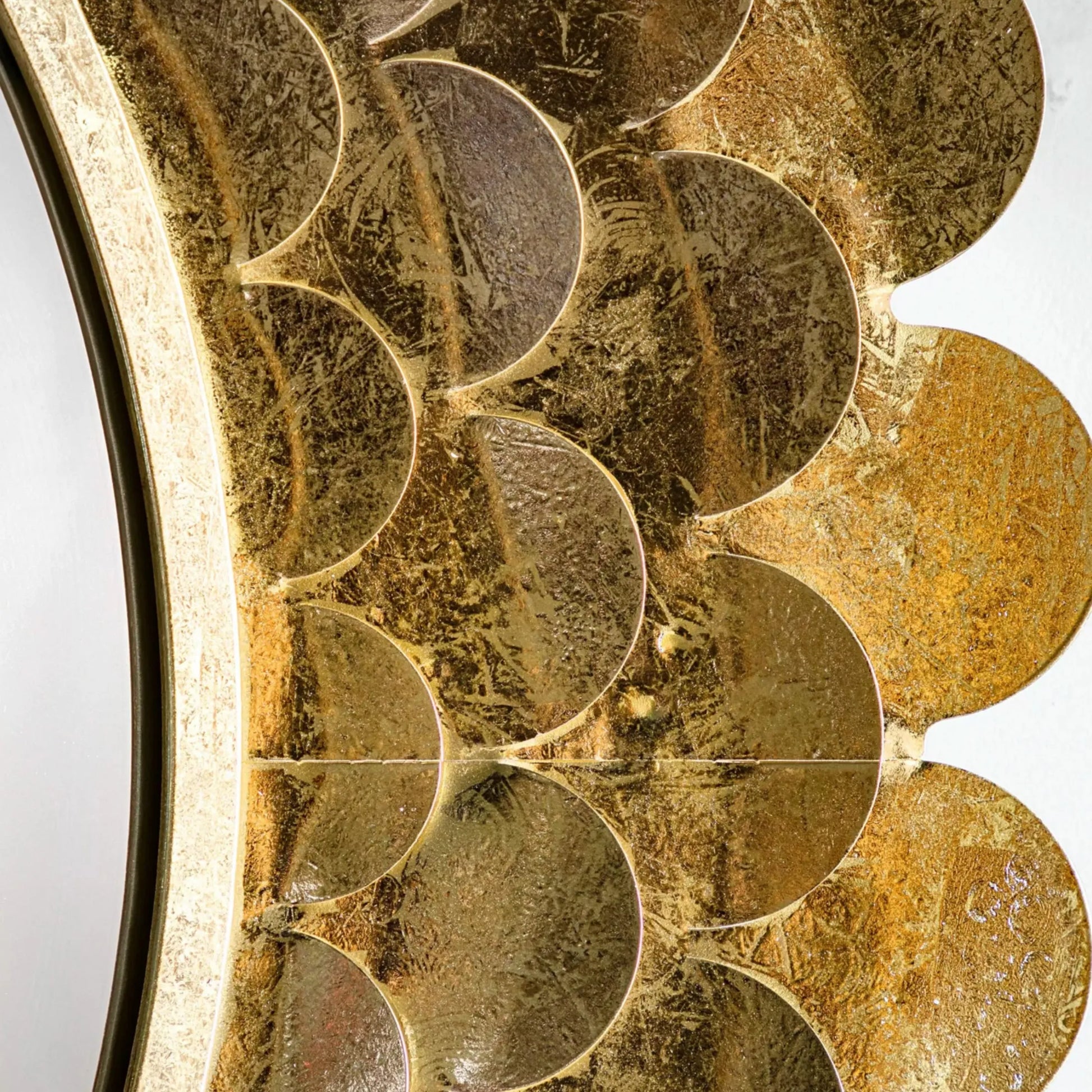 Distressed Gold Scallop Round Mirror