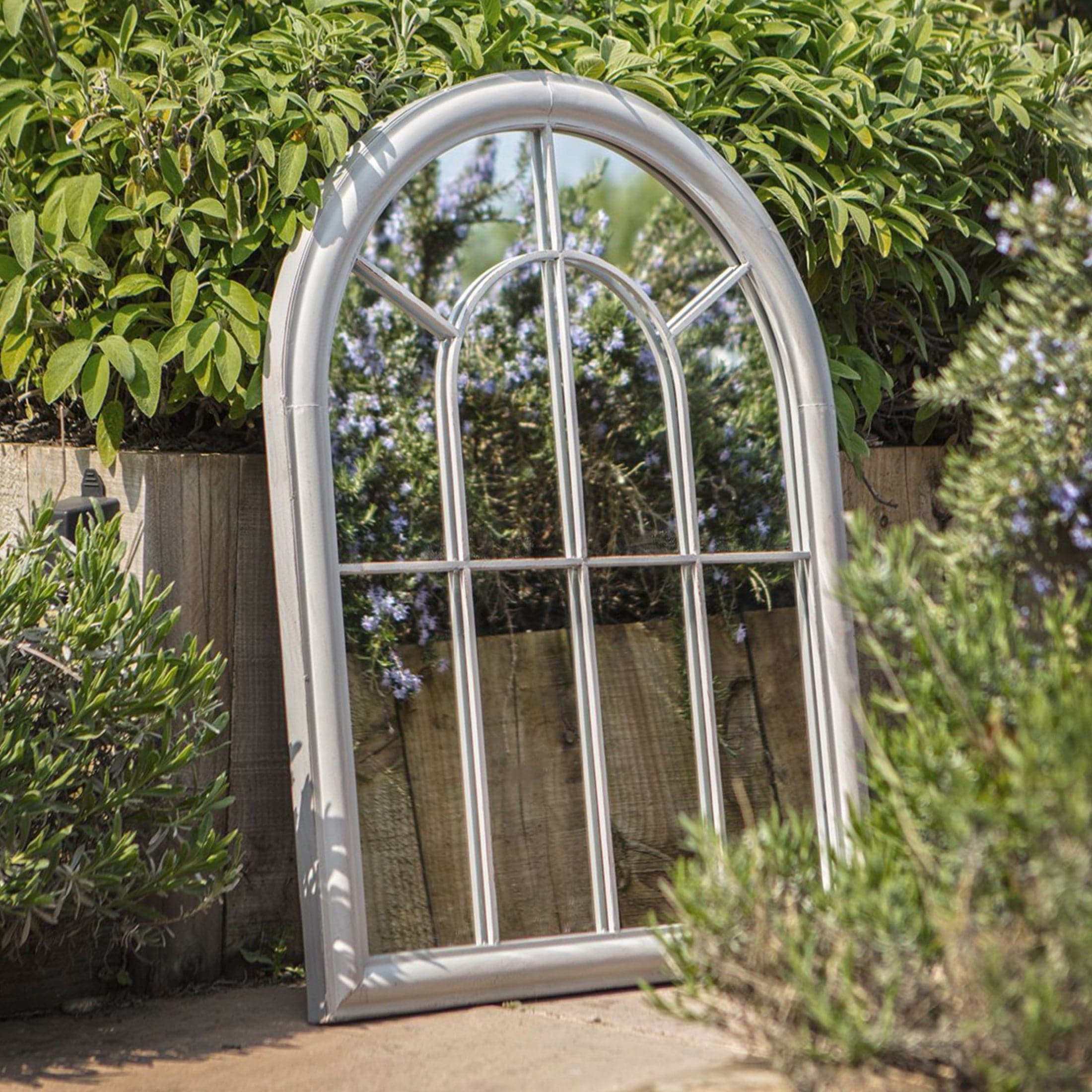 Distressed Grey Arched Outdoor Garden Wall Mirror 2