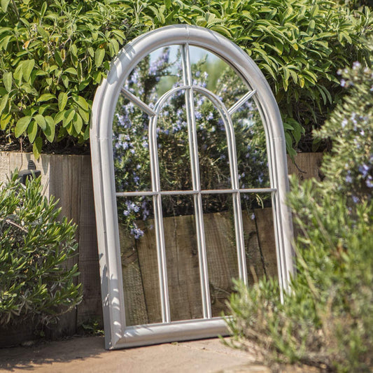 Distressed Grey Arched Outdoor Garden Wall Mirror - The Farthing