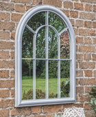 Distressed Grey Arched Outdoor Garden Wall Mirror - The Farthing