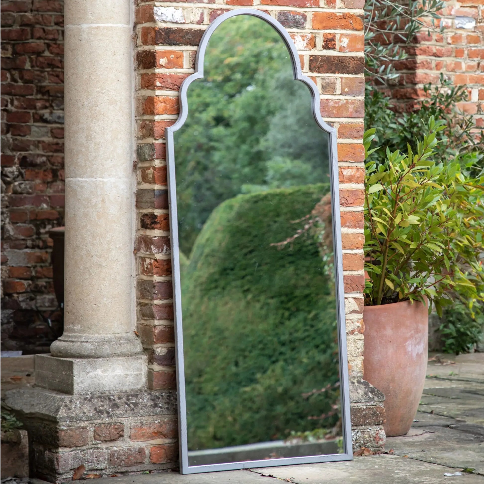 Distressed Grey Curved Arched Garden Wall Mirror FARTHING