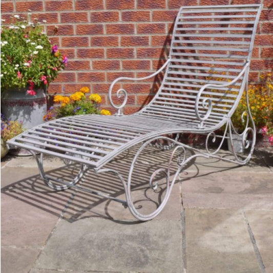 Distressed Grey Metal Garden Lounger - The Farthing