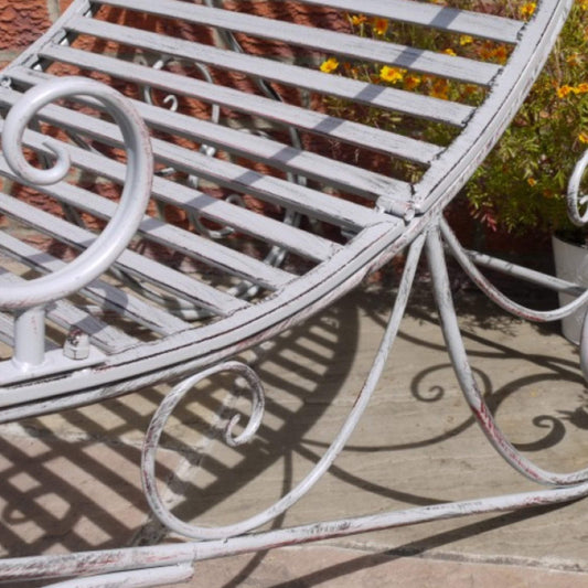 Distressed Grey Metal Garden Lounger - The Farthing