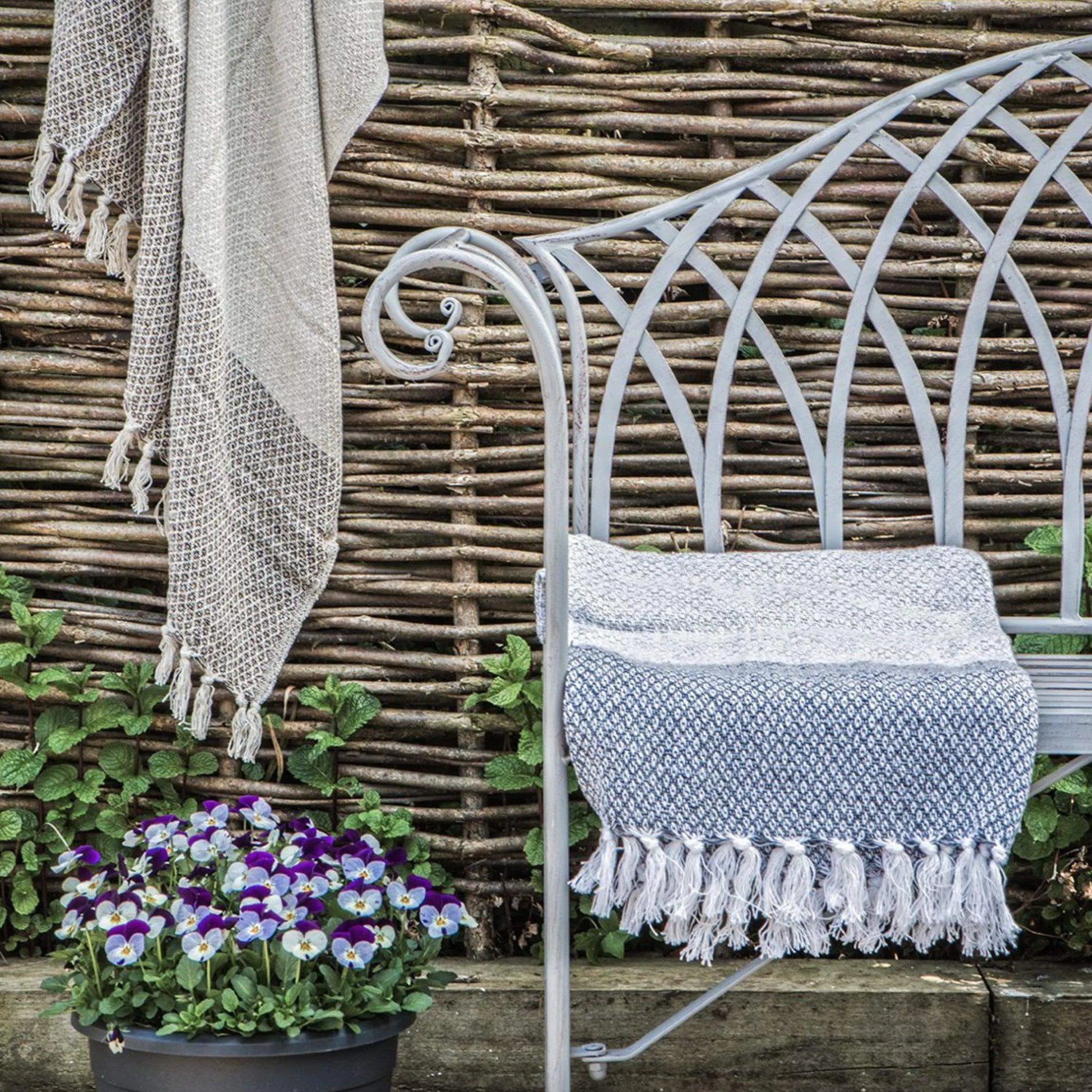 Distressed Grey Scrolled Arm Metal Garden Bench - The Farthing