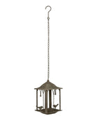 Bronze hanging bird feeder on a white background