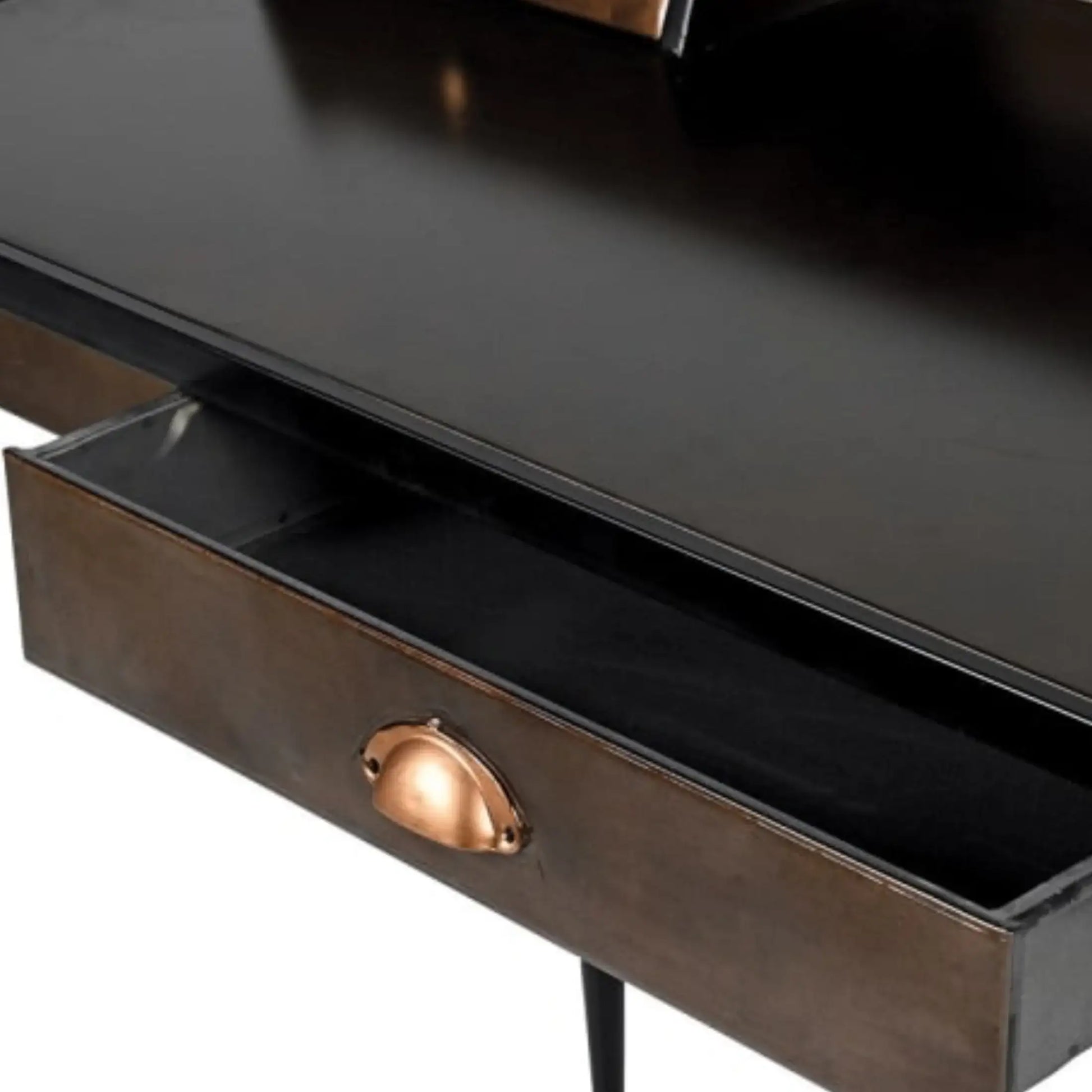 Black desk with a bronze handle on a white background
